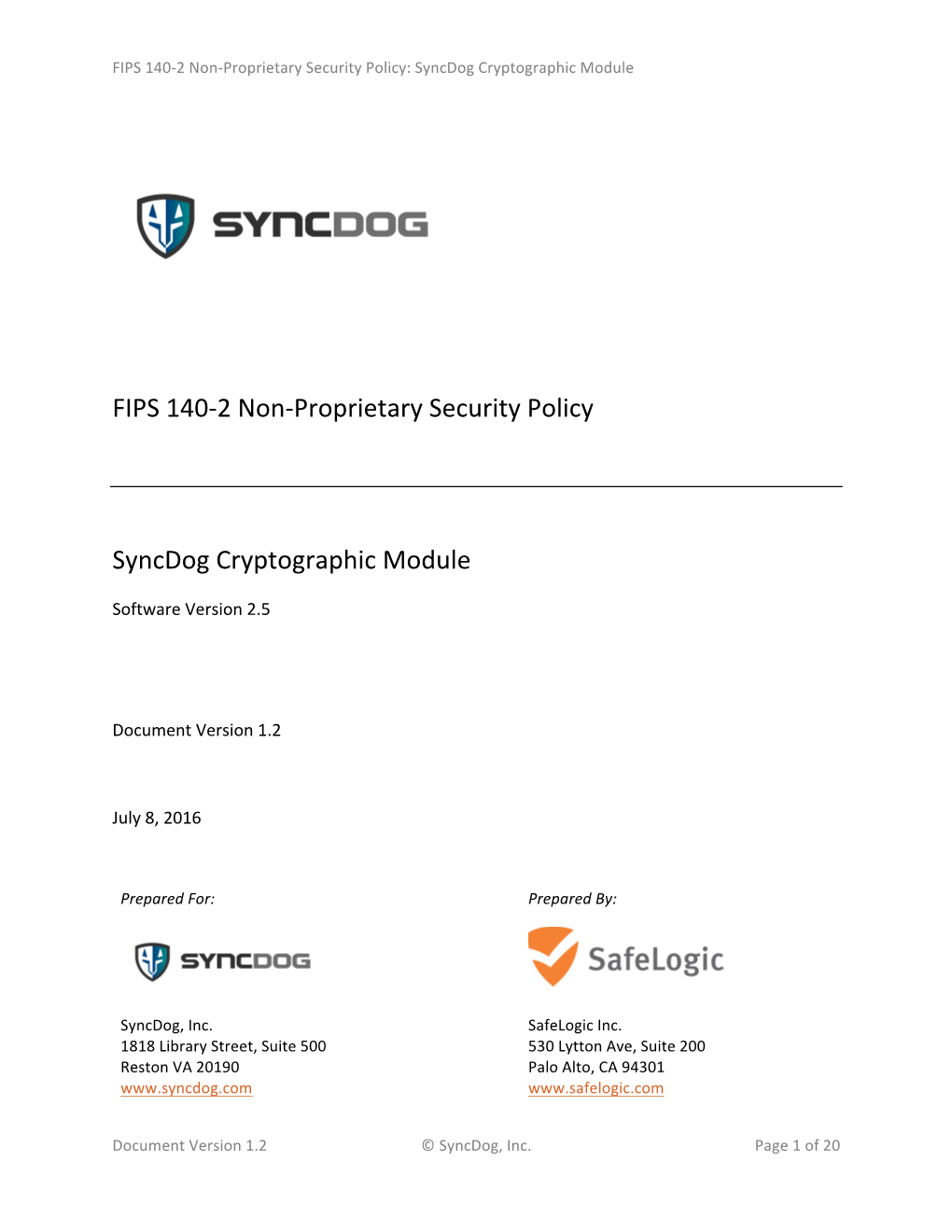 Syncdog Cryptographic Module FIPS 140 Security Policy V1-2