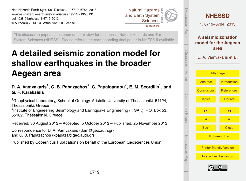 A Seismic Zonation Model for the Aegean Area