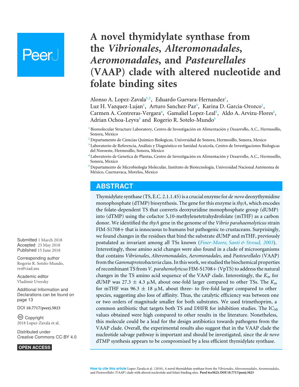 A Novel Thymidylate Synthase from the Vibrionales, Alteromonadales, Aeromonadales, and Pasteurellales (VAAP) Clade with Altered Nucleotide and Folate Binding Sites