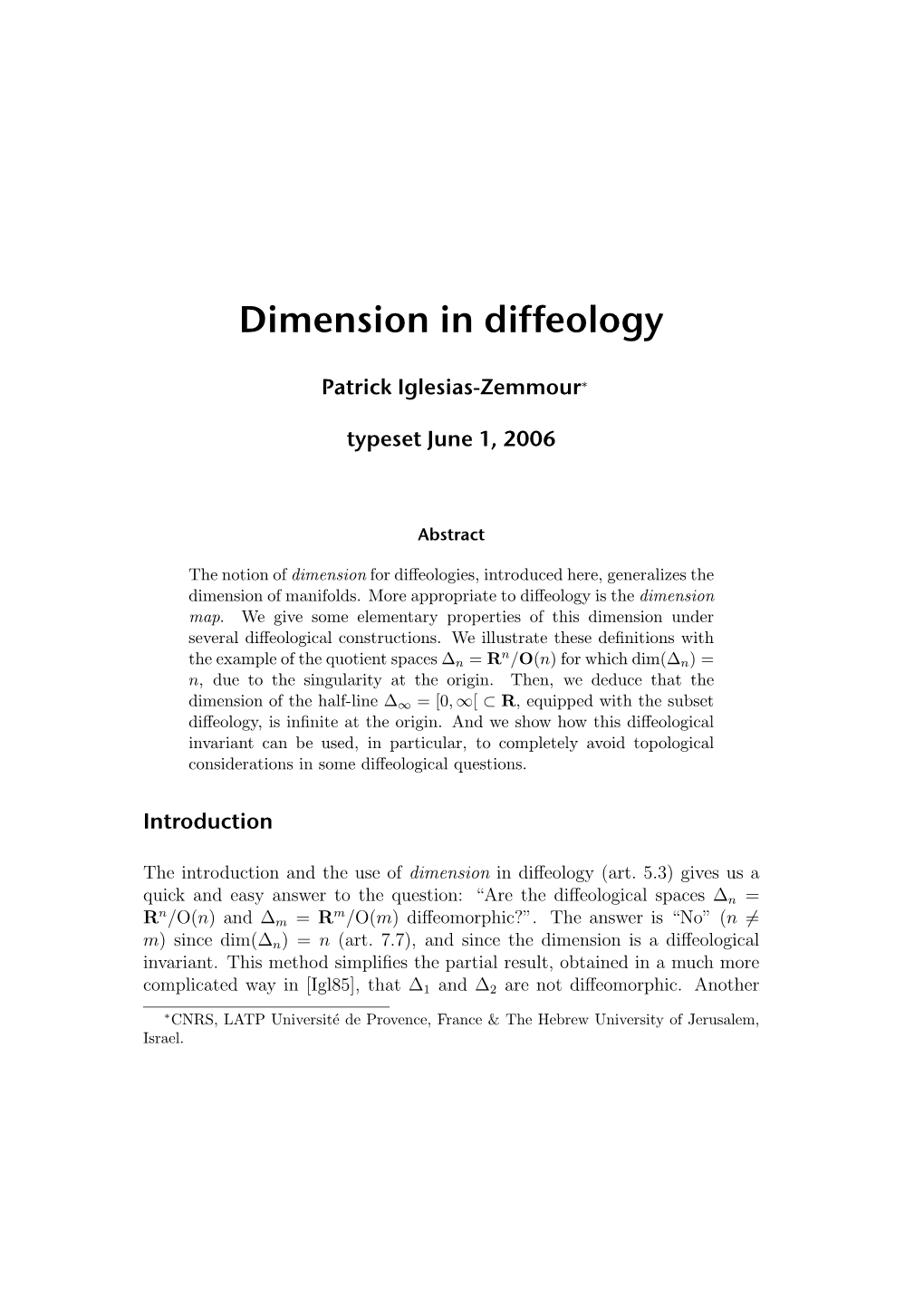 Dimension in Diffeology