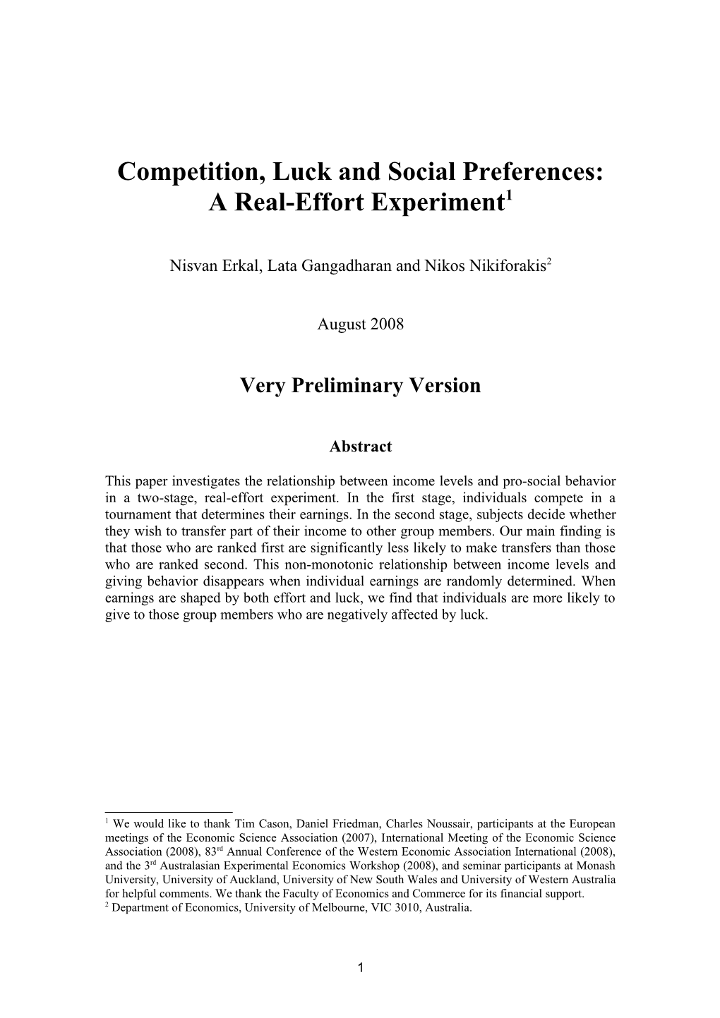 Competition, Luck and Social Preferences