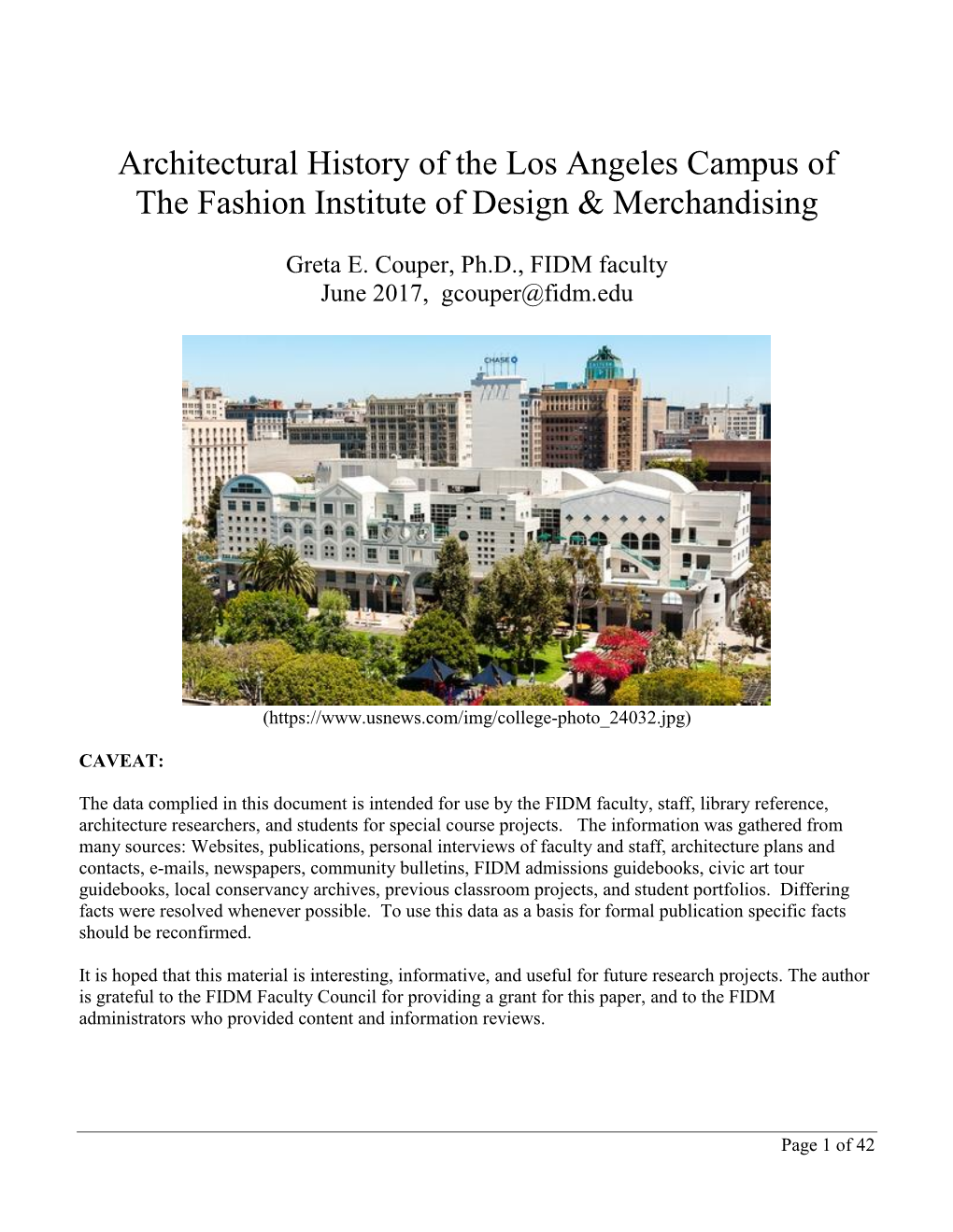 Architectural History of the Los Angeles Campus of the Fashion Institute of Design & Merchandising