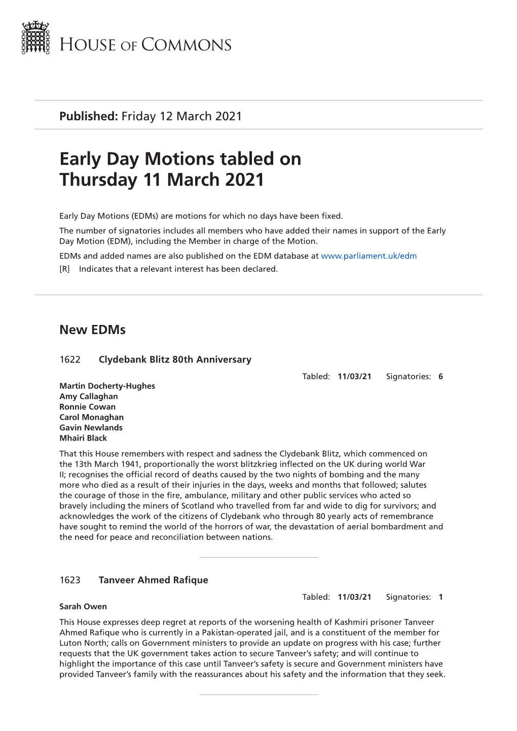 View Early Day Motions PDF File 0.12 MB