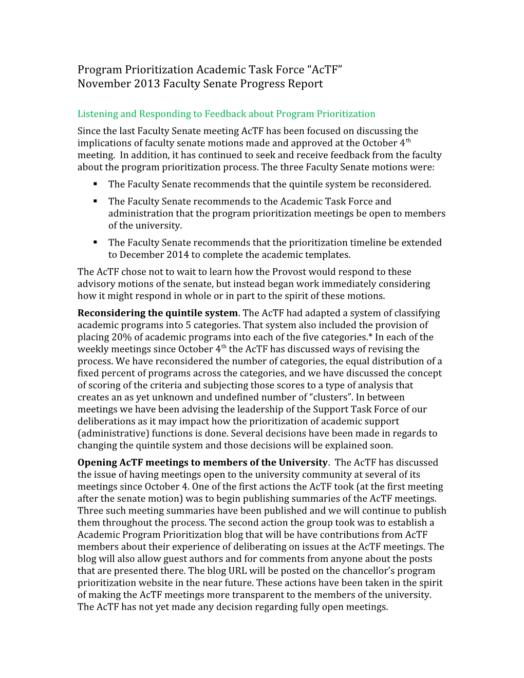 Program Prioritization Academic Task Force Actf