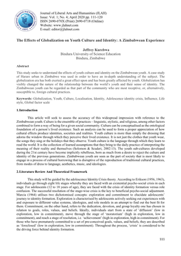 The Effects of Globalization on Youth Culture and Identity: a Zimbabwean Experience