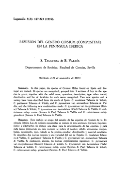 Revision Del Genero Cirsium (Compositae) En La Peninsula Iberica