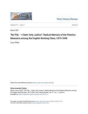 Radical Memory of the Peterloo Massacre Among the English Working Class, 1819-1848