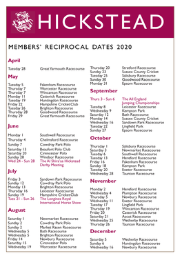 Members' Reciprocal Dates 2020