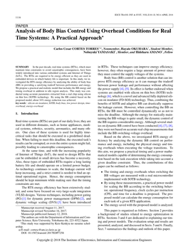 Analysis of Body Bias Control Using Overhead Conditions for Real Time Systems: a Practical Approach∗