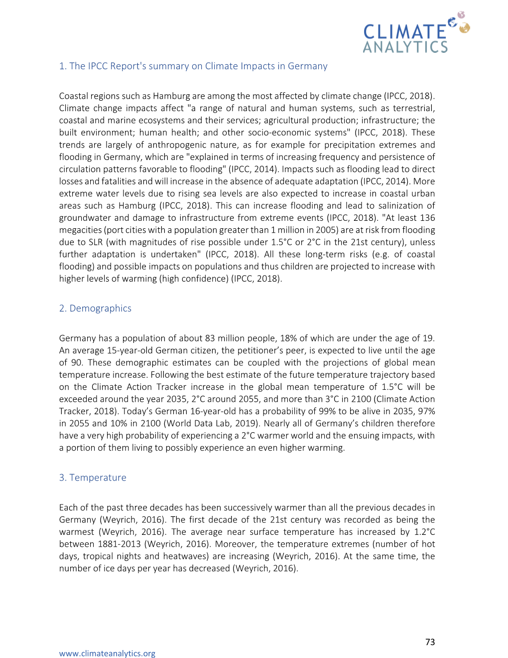 1. the IPCC Report's Summary on Climate Impacts in Germany