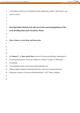 Size-Dependent Shell Growth and Survival in Natural Populations of the 7 Rock-Dwelling Land Snail Chondrina Clienta 8