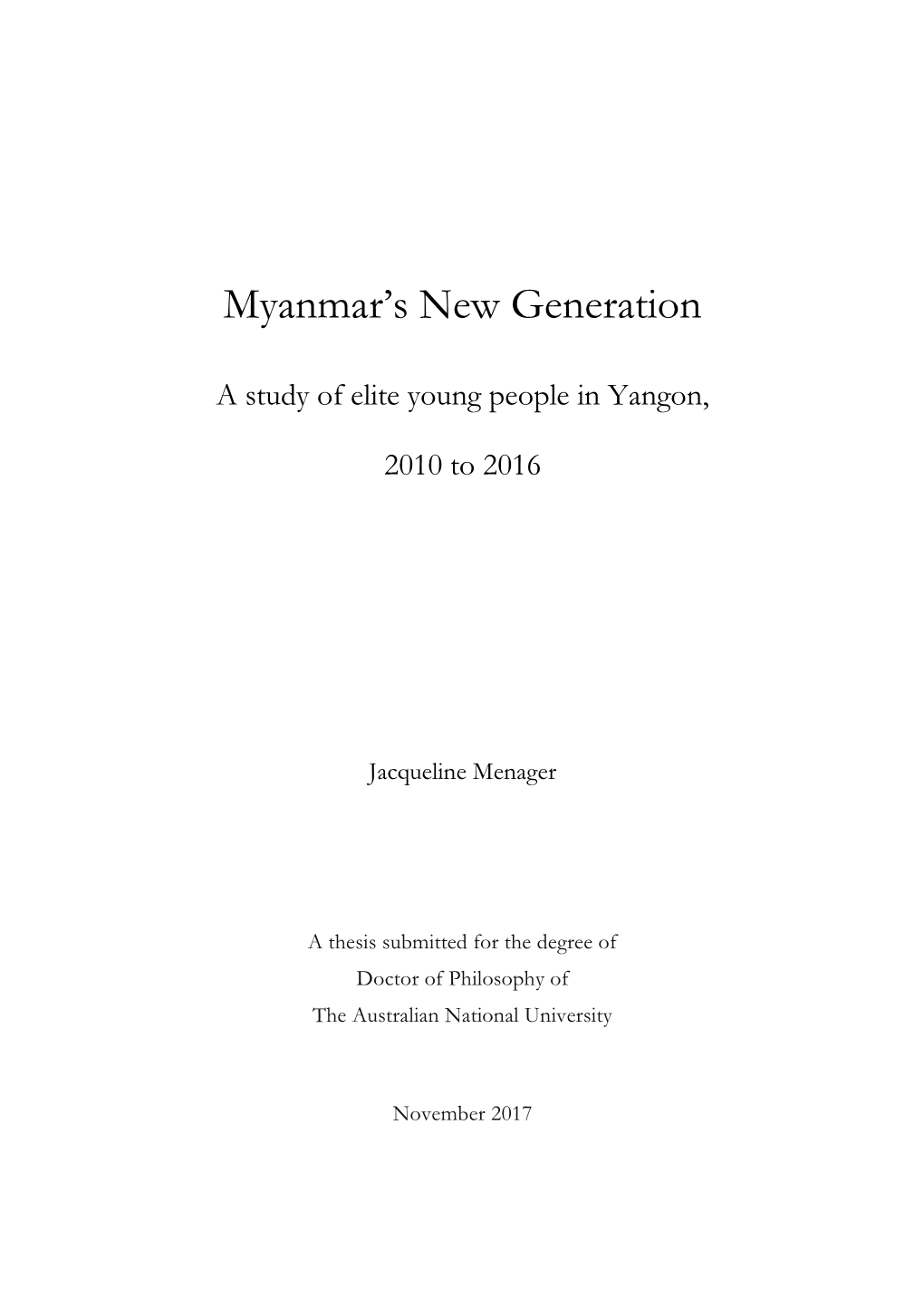 Myanmar's New Generation