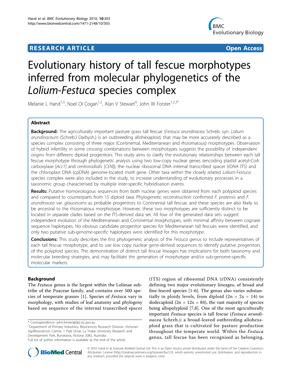 Evolutionary History of Tall Fescue Morphotypes Inferred From