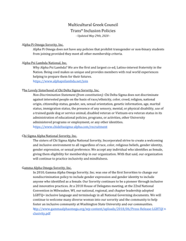 Multicultural Greek Council Trans* Inclusion Policies - Updated May 29Th, 2020