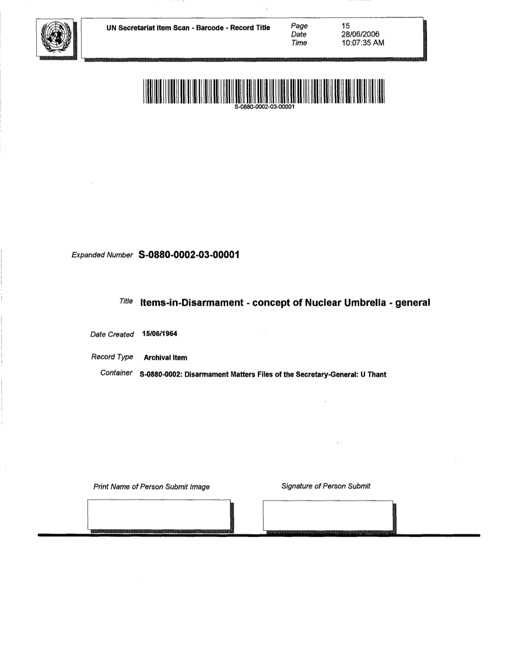 Title Items-In-Disarmament - Concept of Nuclear Umbrella - General