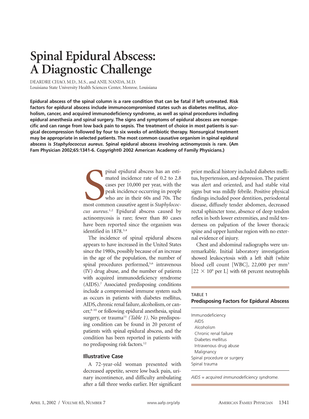 Spinal Epidural Abscess: a Diagnostic Challenge -- American