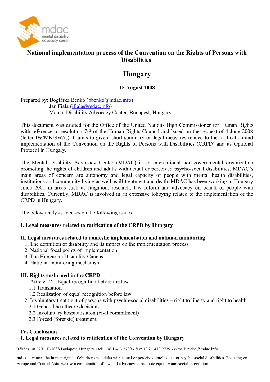 National Implementation Process of the Convention on the Rights of Persons with Disabilities