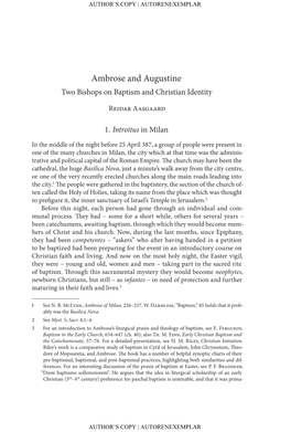 Ambrose and Augustine. Two Bishops on Baptism and Christian Identity