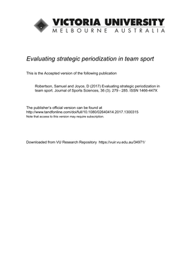 Evaluating Strategic Periodisation in Team Sport