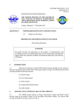 SEA/BOB ADS-B WG/8 – IP/3 Agenda Item 3.4 05/12/12 International Civil Aviation Organization
