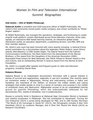 Women in Film and Television International Summit Biographies