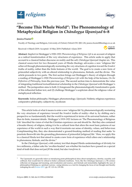 The Phenomenology of Metaphysical Religion in Chāndogya