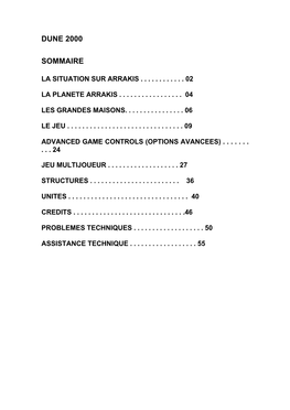 Dune 2000 Sommaire
