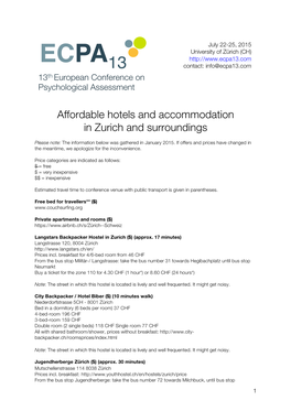 Affordable Hotels and Accommodation in Zurich and Surroundings