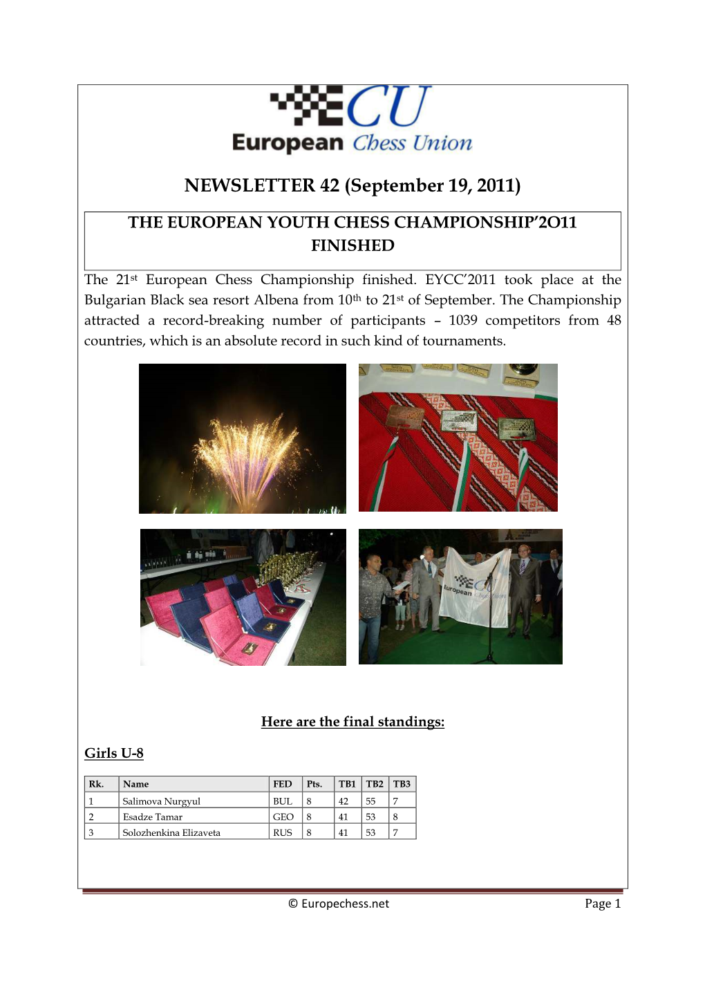 NEWSLETTER 42 (September 19, 2011)