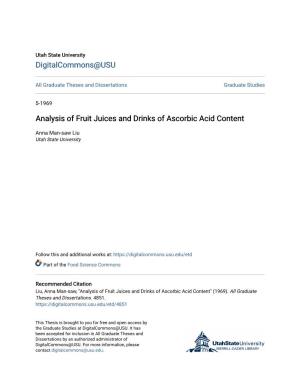 Analysis of Fruit Juices and Drinks of Ascorbic Acid Content