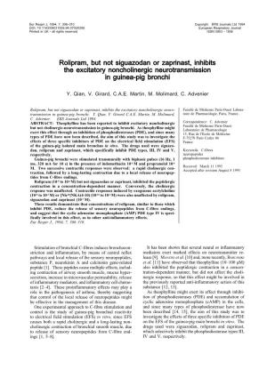 Rolipram, but Not Siguazodan Or Zaprinast, Inhibits the Excitatory Noncholinergic Neurotransmission in Guinea-Pig Bronchi