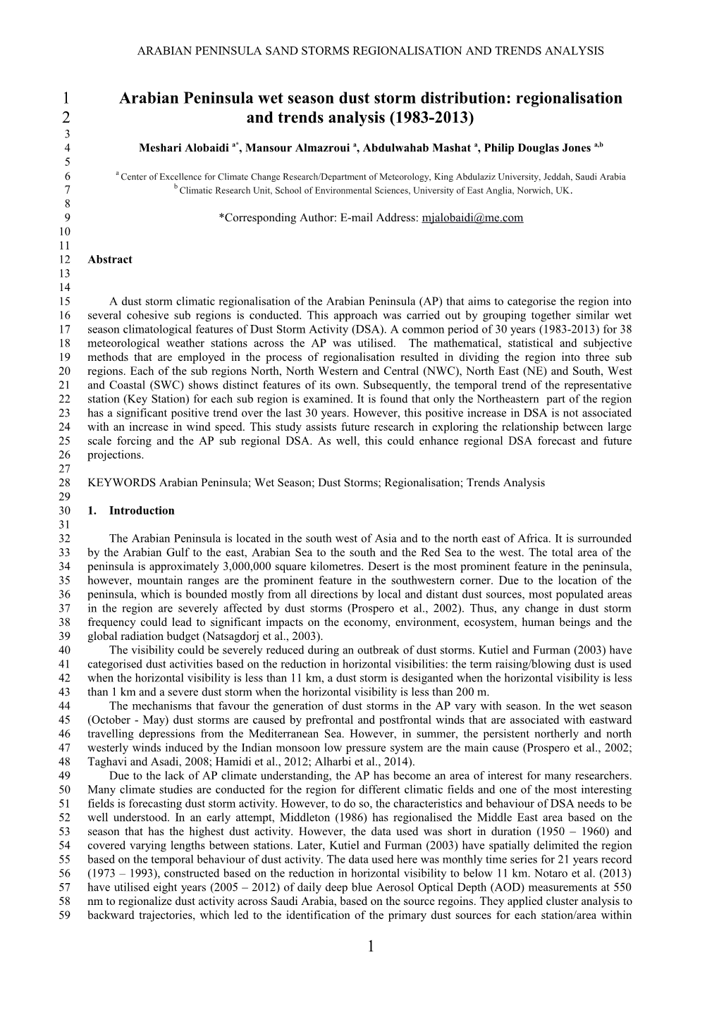 Arabian Peninsula Sand Storms Regionalisation and Trends Analysis