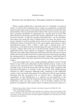 Vivaldi and the Siciliana: Towards a Critical Appraisal