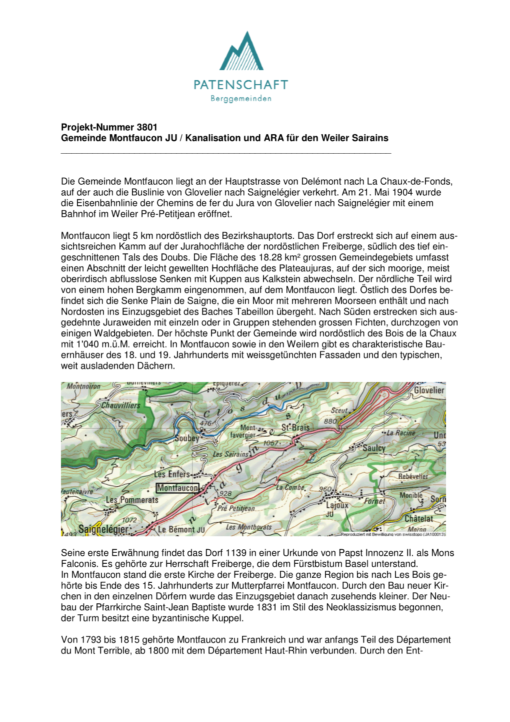 Projekt-Nummer 3801 Gemeinde Montfaucon JU / Kanalisation Und ARA Für Den Weiler Sairains ______