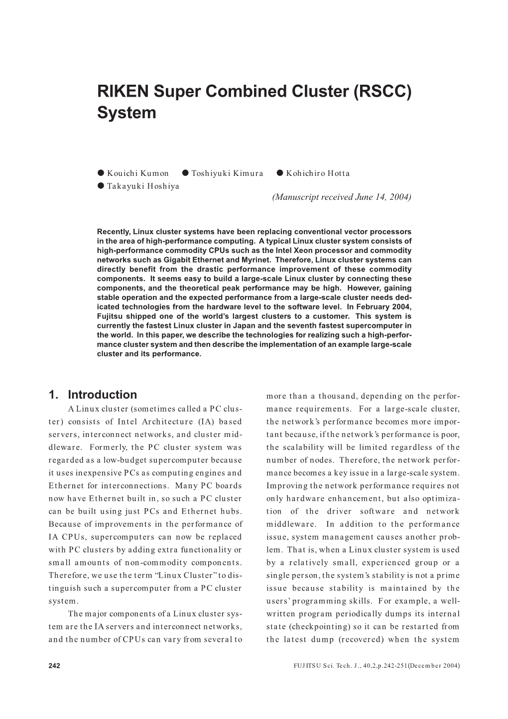 RIKEN Super Combined Cluster (RSCC) System