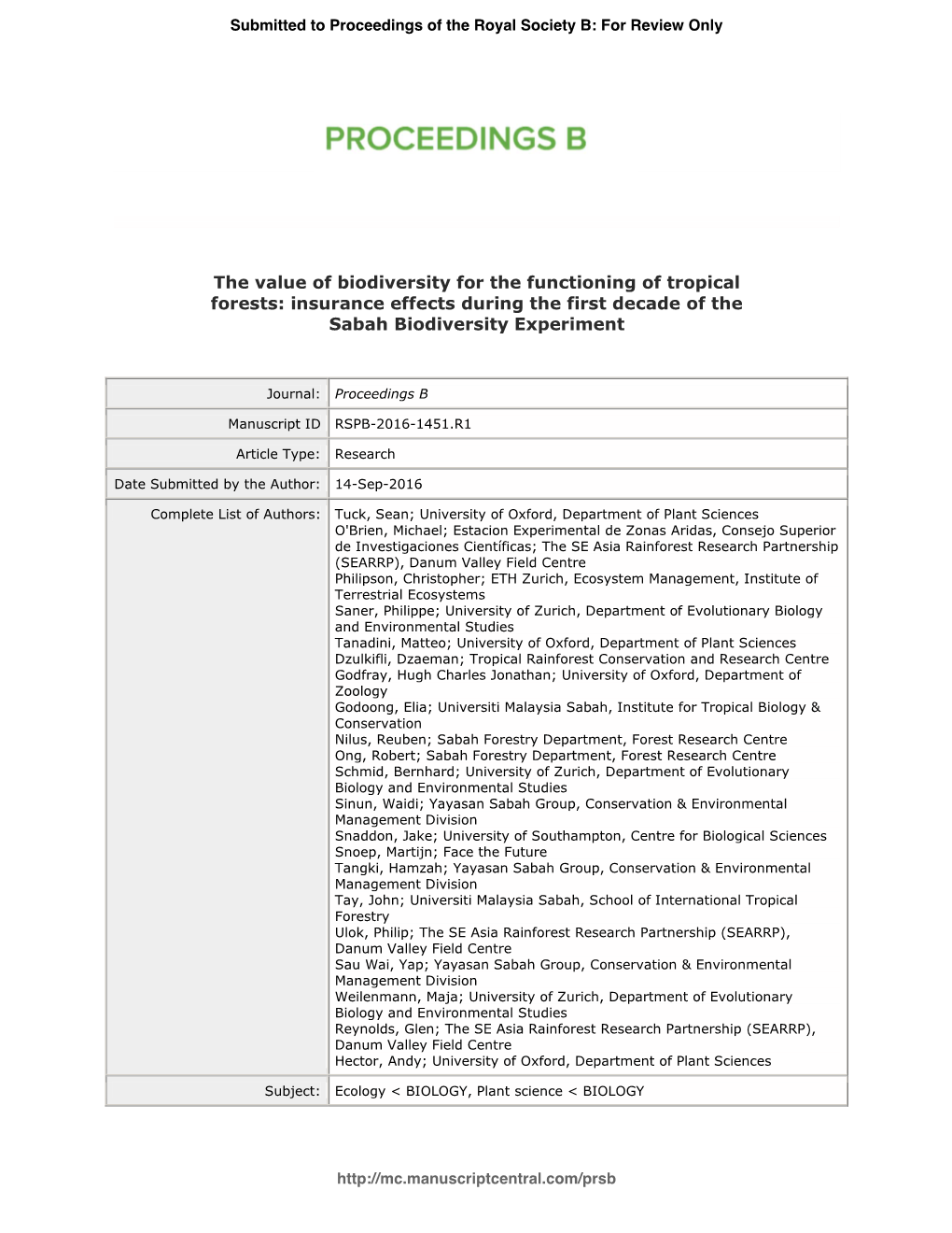 The Value of Biodiversity for the Functioning of Tropical Forests: Insurance Effects During the First Decade of the Sabah Biodiversity Experiment