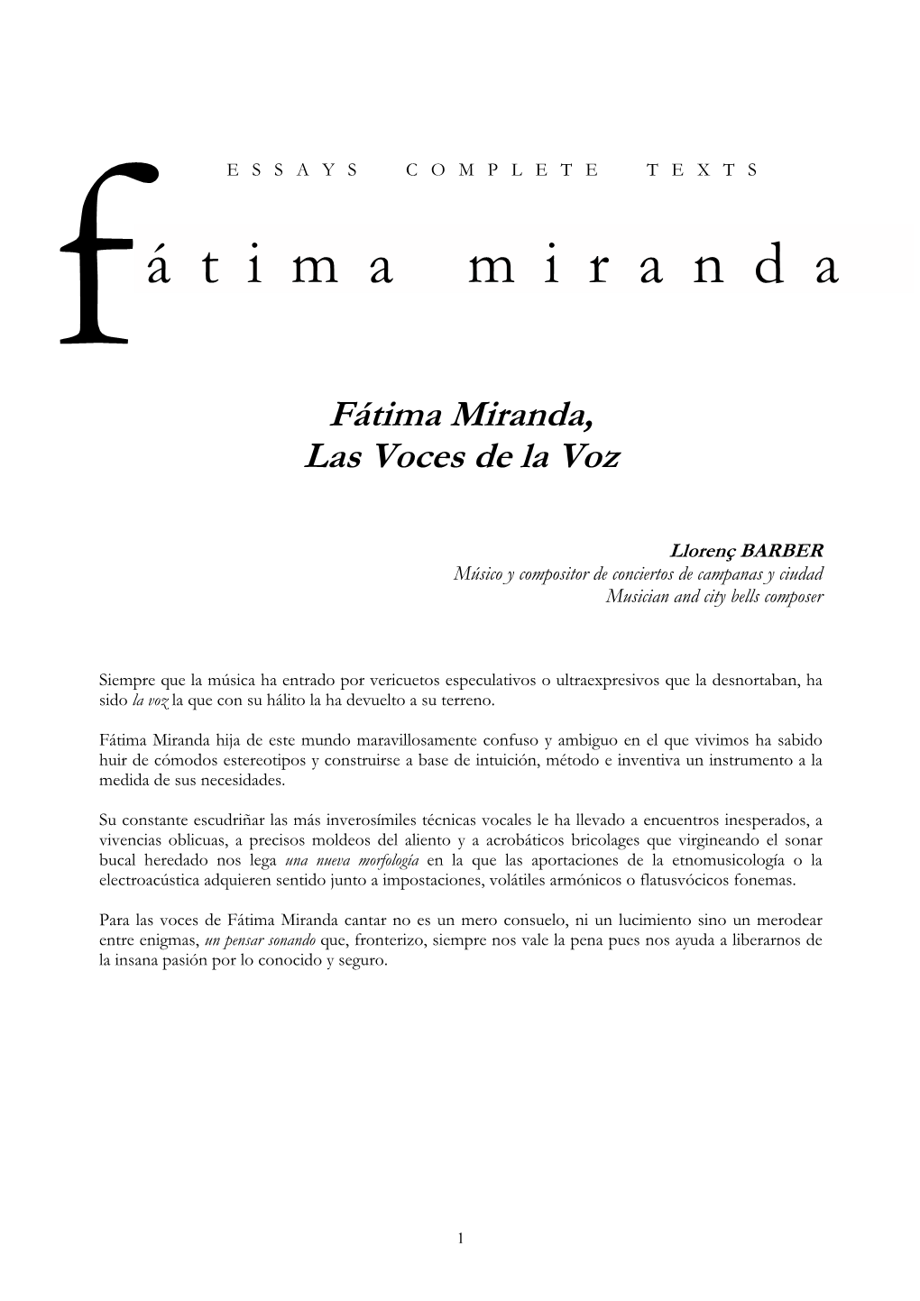 Fátima Miranda, Las Voces De La Voz