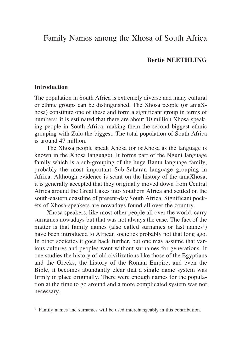 Family Names Among the Xhosa of South Africa