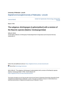 The Subgenus Atrichopogon (Lophomyidium) with a Revision of the Nearctic Species (Diptera: Ceratopogonidae)