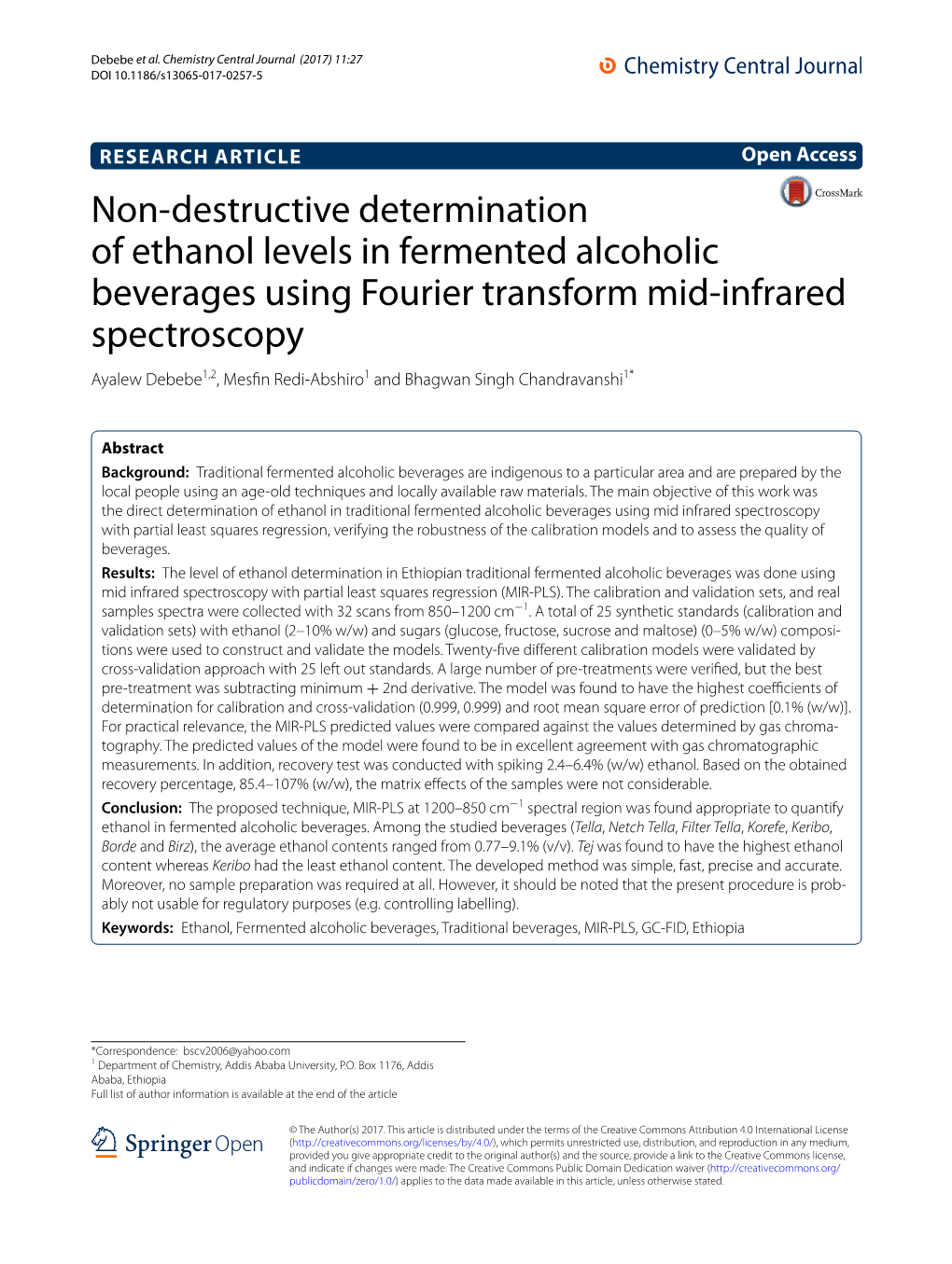 Non-Destructive Determination of Ethanol Levels in Fermented