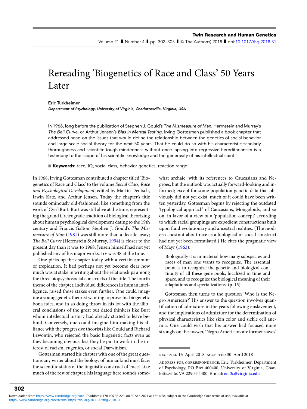 Rereading 'Biogenetics of Race and Class' 50 Years Later