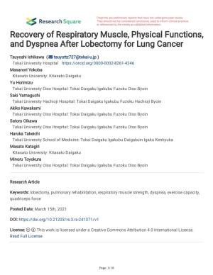 Recovery of Respiratory Muscle, Physical Functions, and Dyspnea After Lobectomy for Lung Cancer