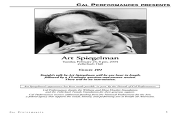 Art Spiegelman Tuesday, February 24, 8 Pm, 2004 Zellerbach Hall