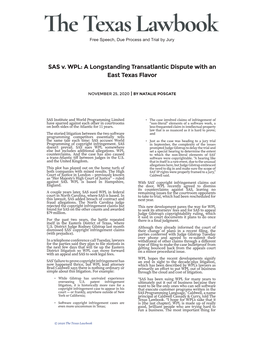 SAS V. WPL: a Longstanding Transatlantic Dispute with an East Texas Flavor