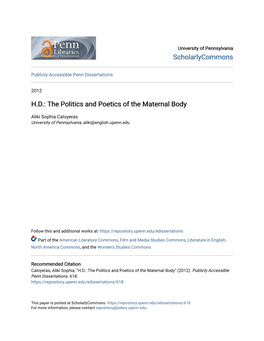 H.D.: the Politics and Poetics of the Maternal Body