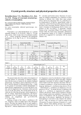 Crystal Growth, Structure and Physical Properties of Crystals