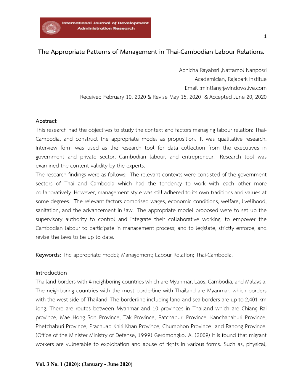 The Appropriate Patterns of Management in Thai-Cambodian Labour Relations