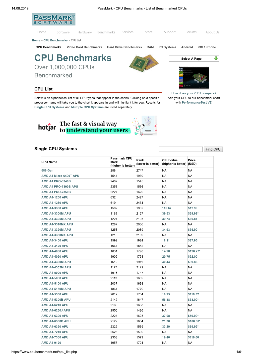 CPU Benchmarks - List of Benchmarked Cpus