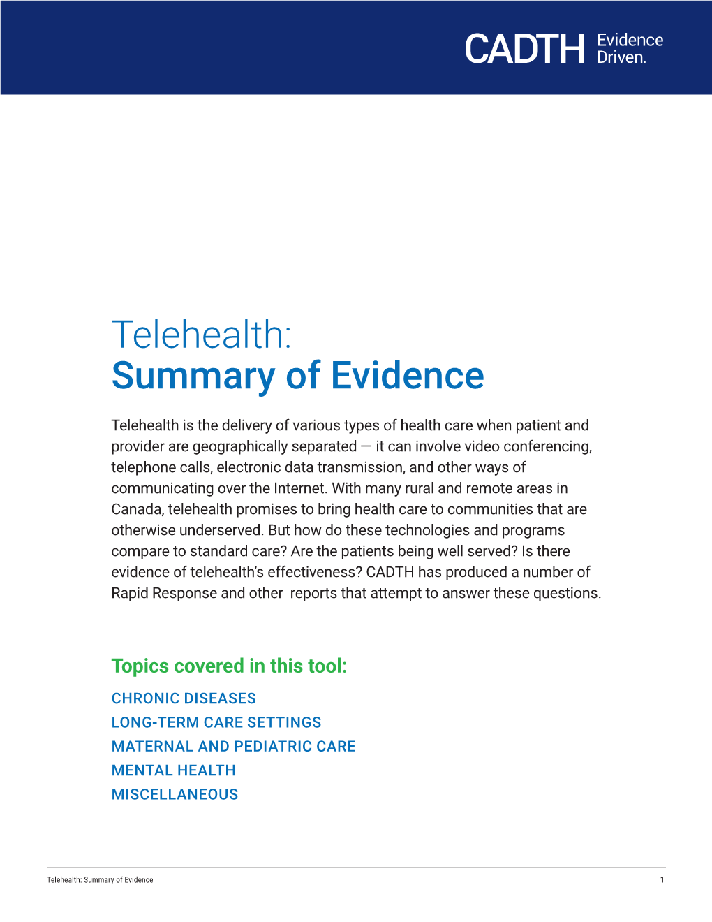 Telehealth: Summary of Evidence