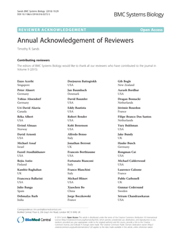 Annual Acknowledgement of Reviewers Timothy R